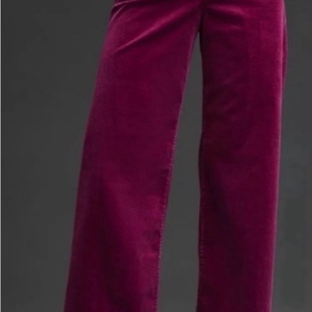 Anthropologie High-Rise Wide-Leg Velvet Pants - Deep Magenta - Picture 3 of 13